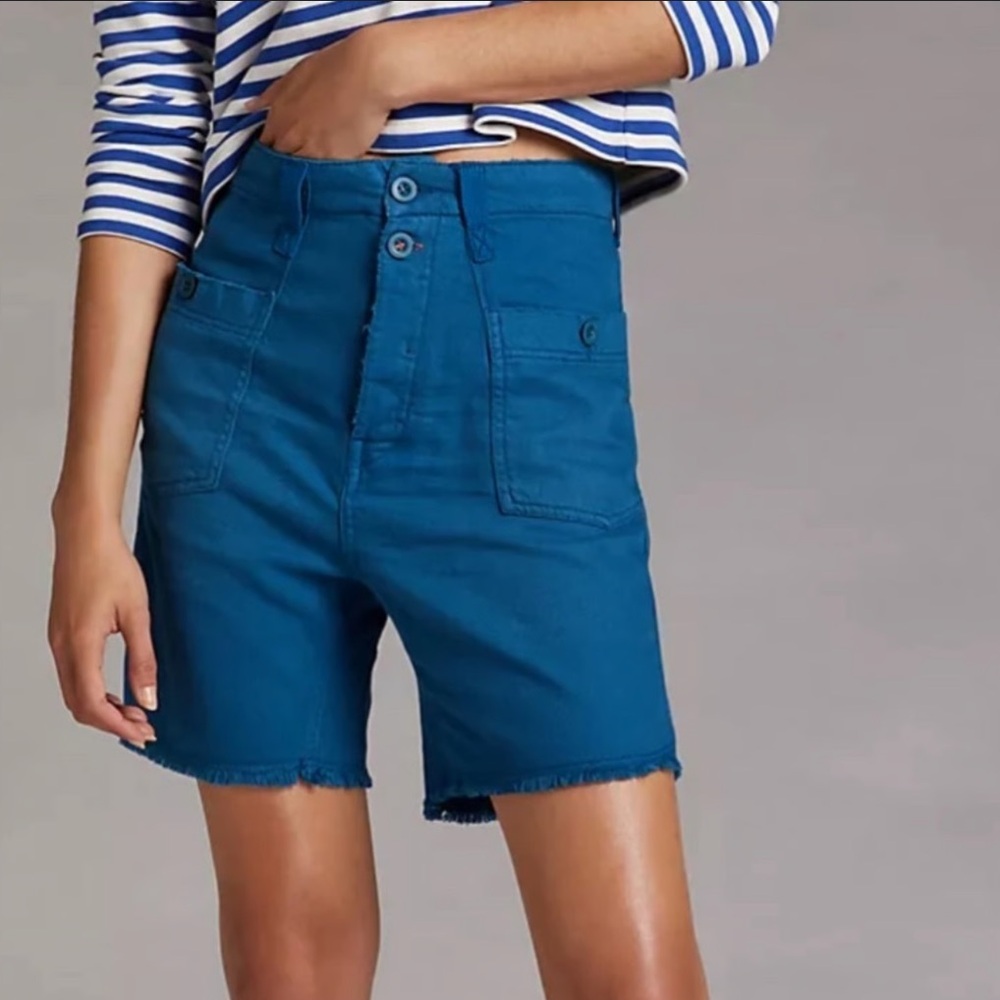 Anthropologie High-Rise Teal Blue Utility Shorts